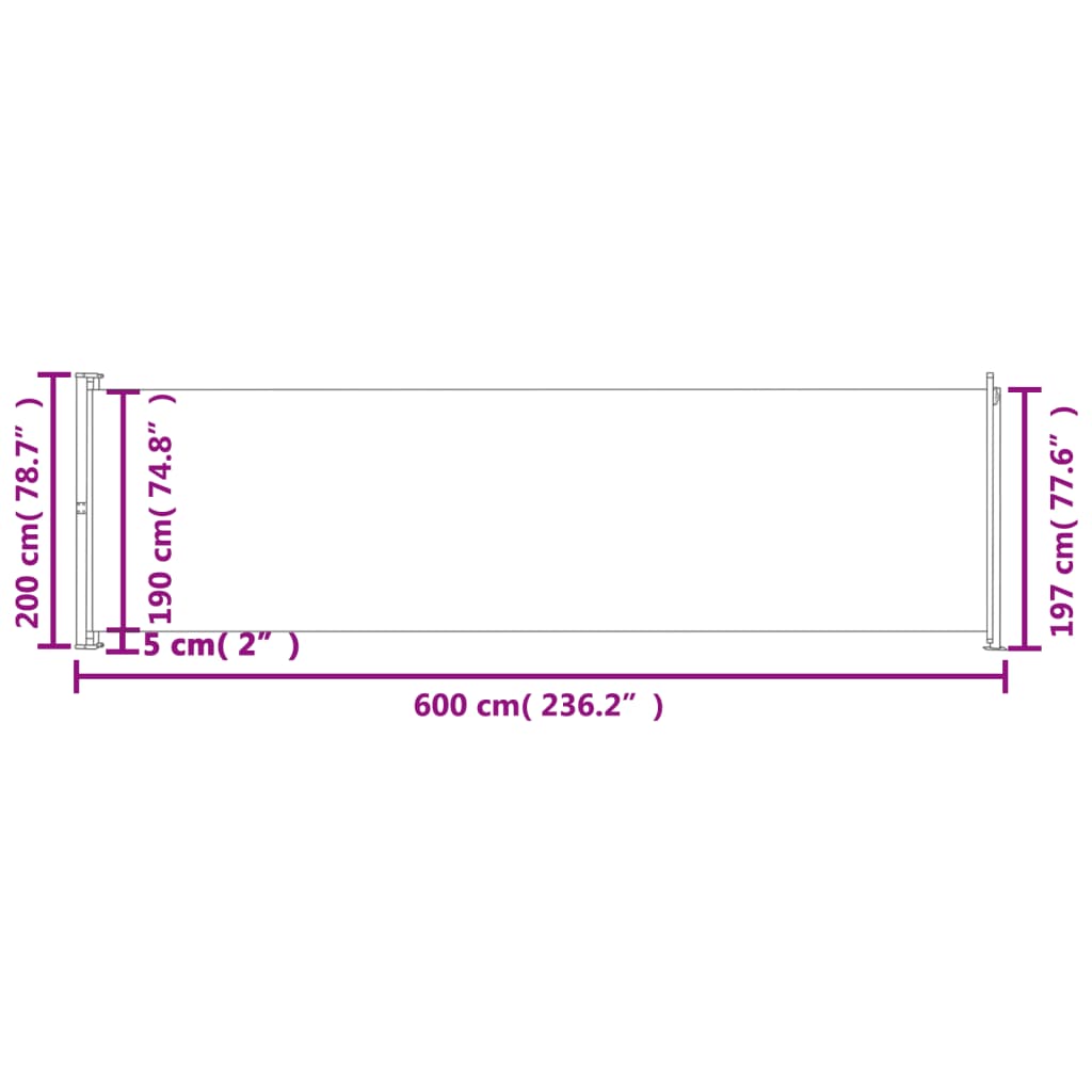 vidaXL Auvent latéral rétractable de patio 200x600 cm Marron