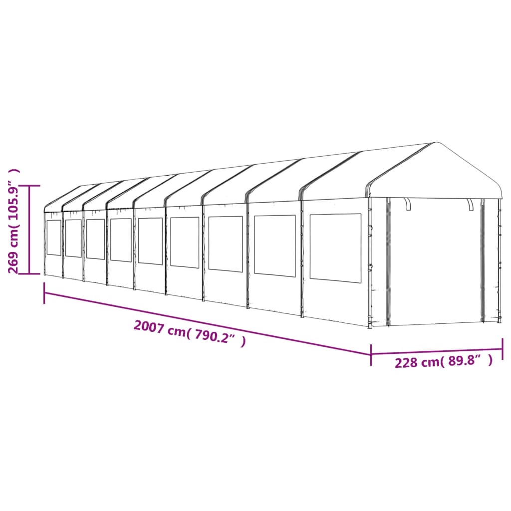 vidaXL Belvédère avec toit blanc 20,07x2,28x2,69 m polyéthylène