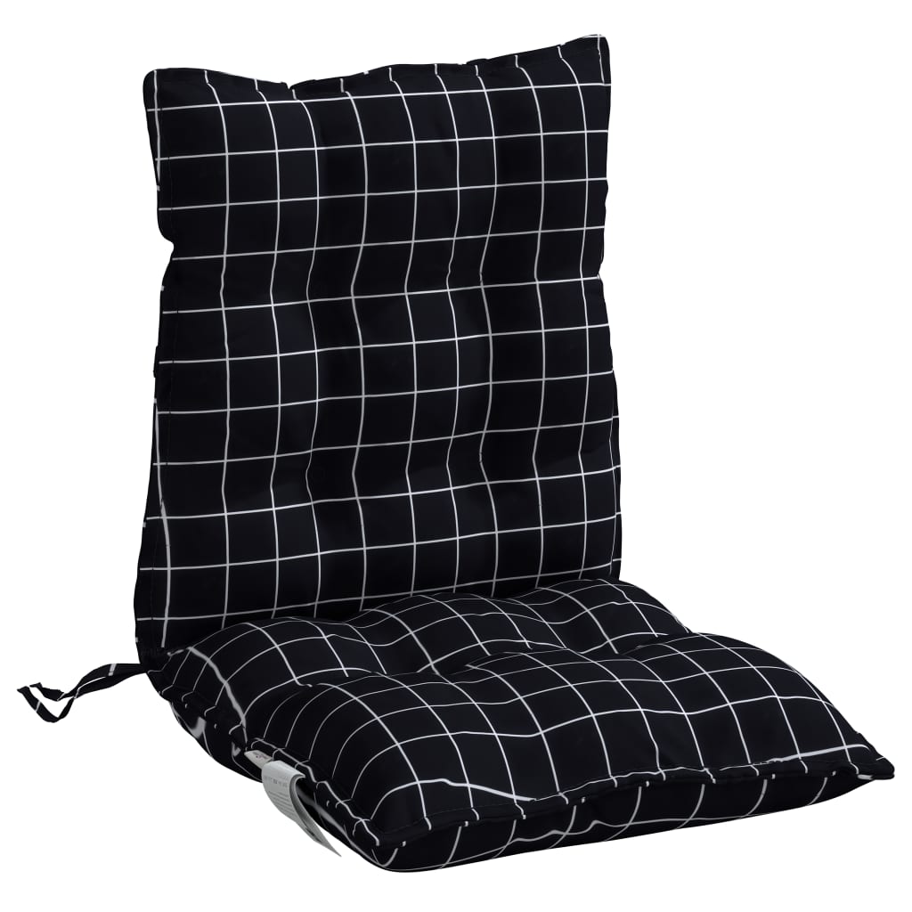 vidaXL Coussins de chaise à dossier bas lot de 2 motif à carreaux noir