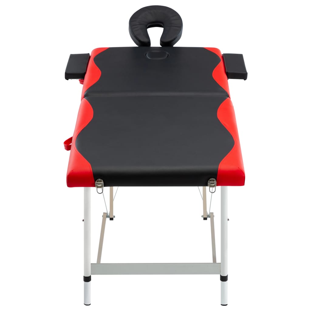 vidaXL Table de massage pliable 2 zones Aluminium Noir et rouge