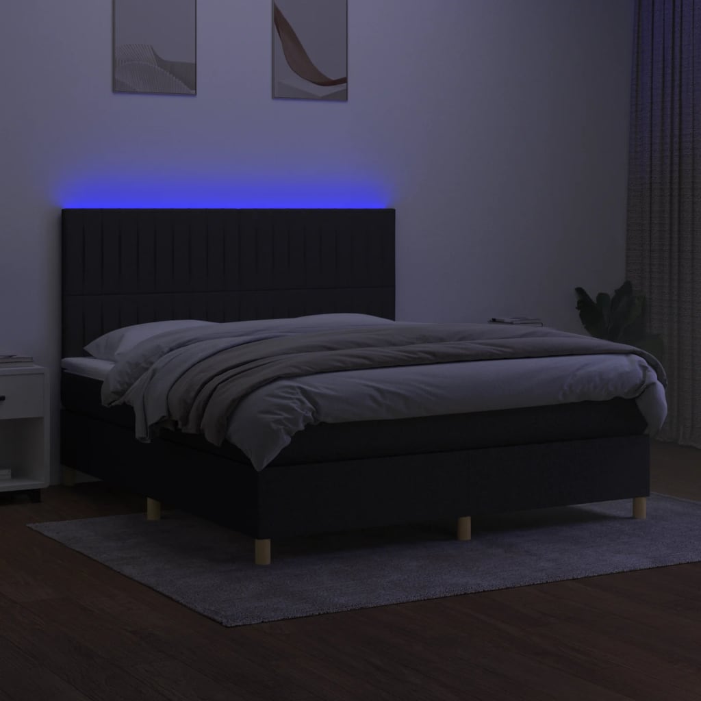 vidaXL Sommier à lattes de lit et matelas et LED Noir 180x200 cm Tissu