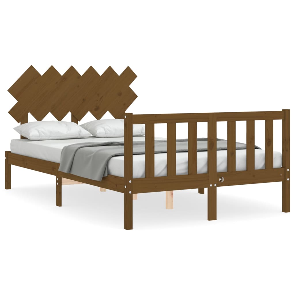 vidaXL Cadre de lit tête de lit marron miel petit double bois massif