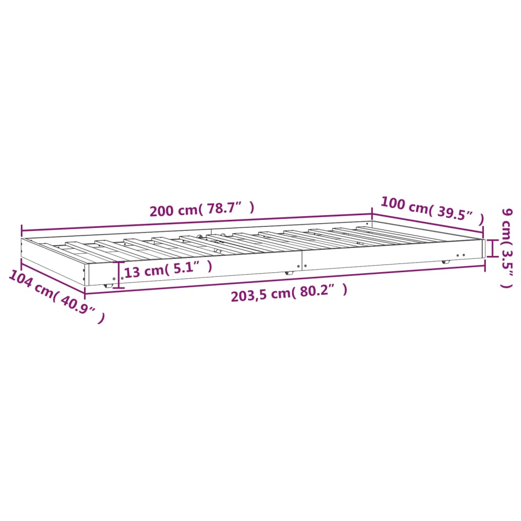 vidaXL Cadre de lit sans matelas noir 100x200 cm bois massif de pin