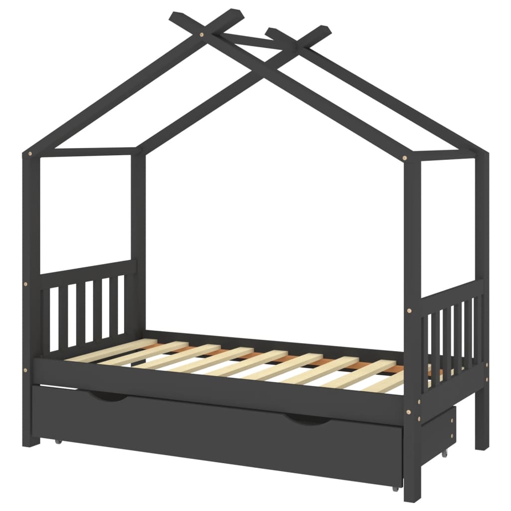 vidaXL Cadre de lit enfant avec tiroir gris foncé pin massif 80x160 cm