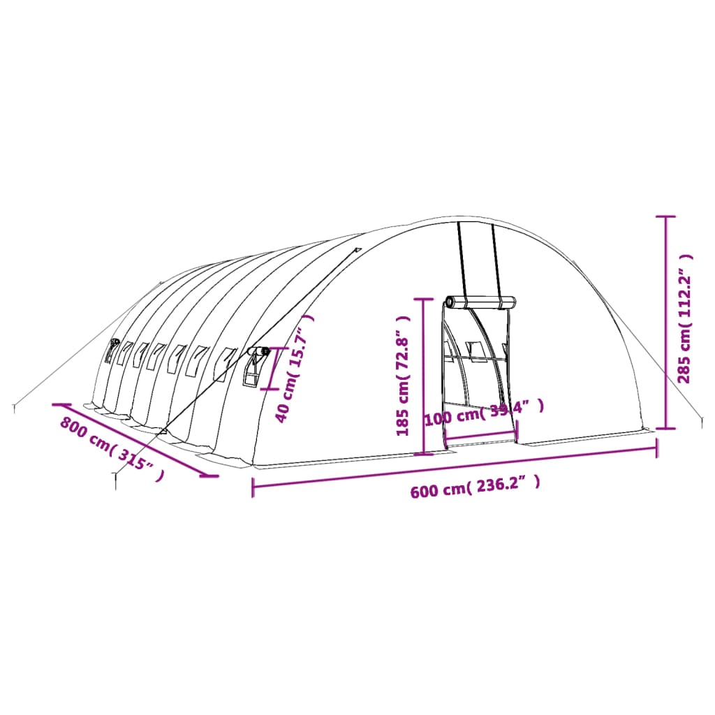 vidaXL Serre avec cadre en acier vert 48 m² 8x6x2,85 m