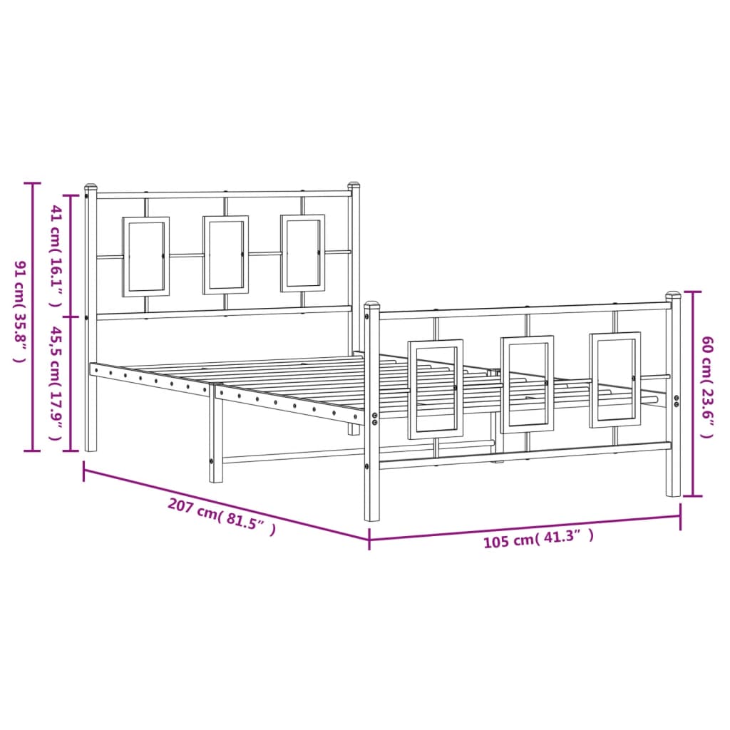 vidaXL Cadre de lit métal sans matelas et pied de lit blanc 100x200 cm