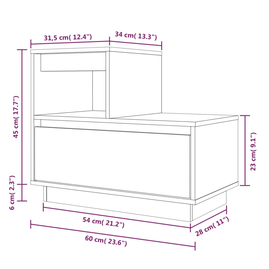 vidaXL Table de chevet Blanc 60x34x51 cm Bois de pin solide