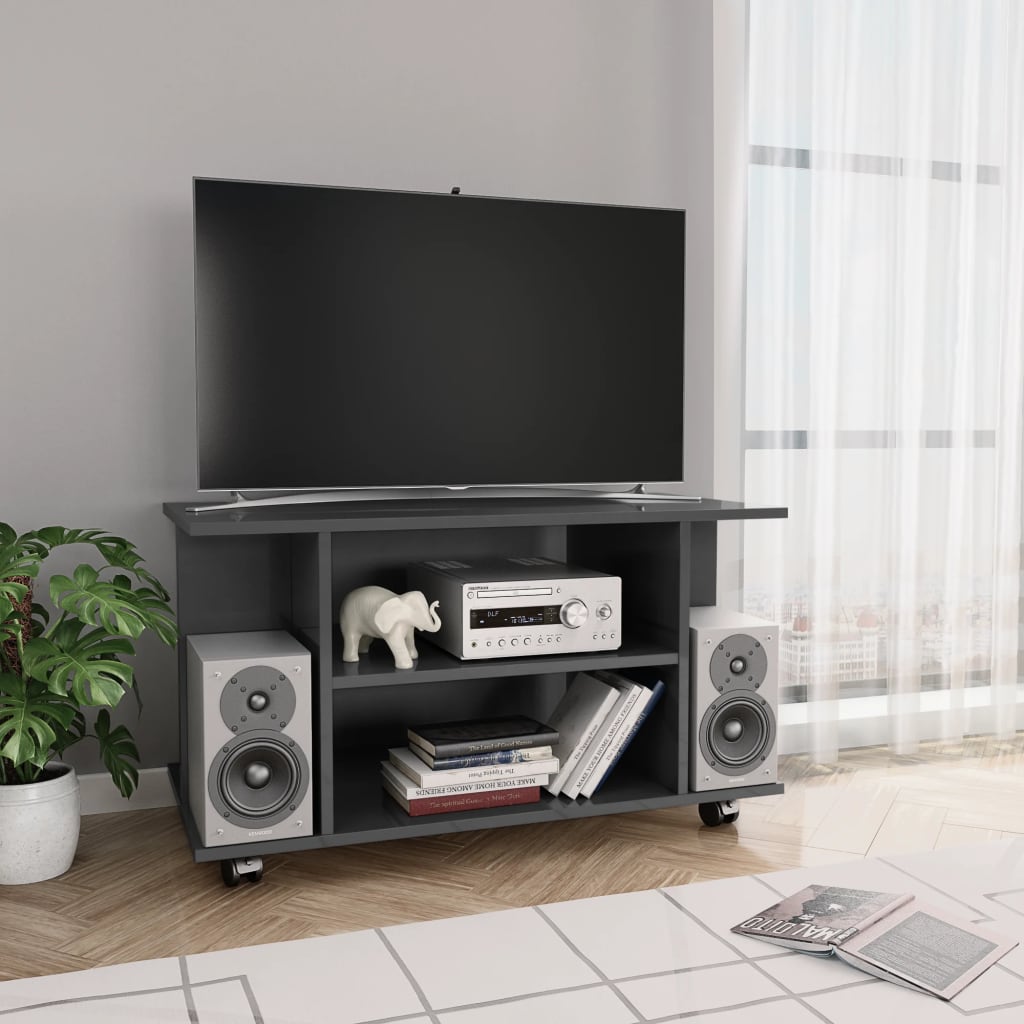 vidaXL Meuble TV et roulettes gris brillant 80x40x45cm bois ingénierie