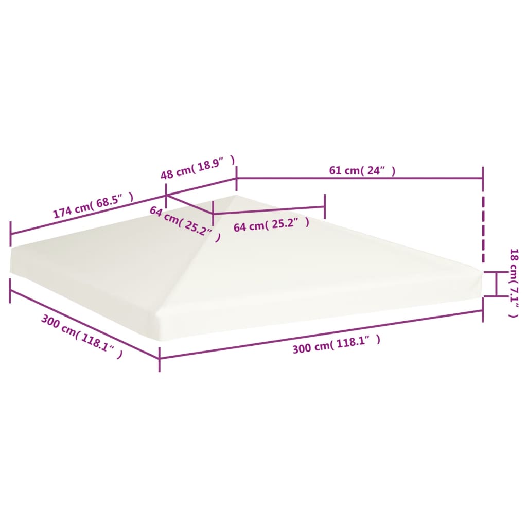 vidaXL Toile supérieure de belvédère 310 g / m² 3 x 3 m Blanc crème