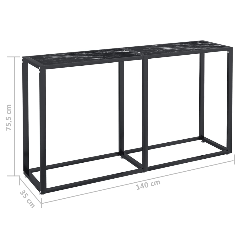 vidaXL Table console Marbre noir 140x35x75,5 cm Verre trempé