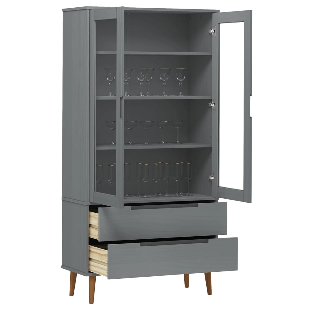 vidaXL Armoire à vitrine MOLDE Gris 90x35x175 cm Bois de pin massif