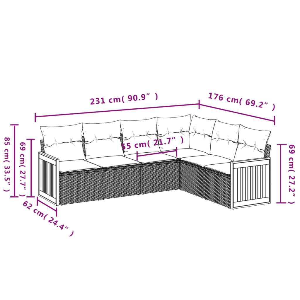 vidaXL Salon de jardin avec coussins 6 pcs beige résine tressée