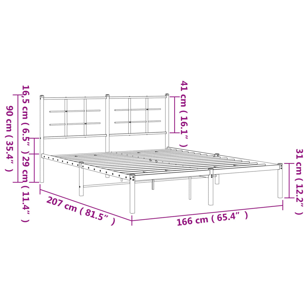 vidaXL Cadre de lit métal sans matelas et tête de lit blanc 160x200 cm