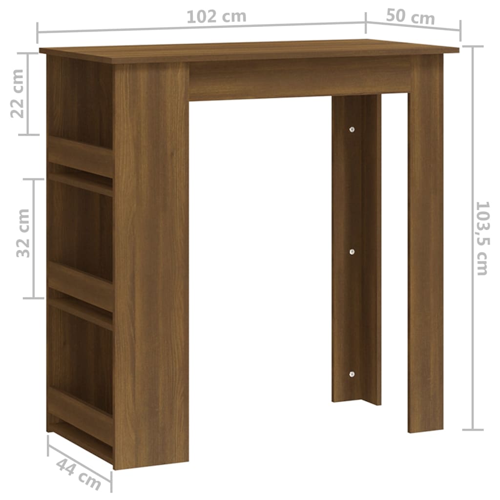 vidaXL Table de bar et rangement chêne marron 102x50x103,5cm Aggloméré