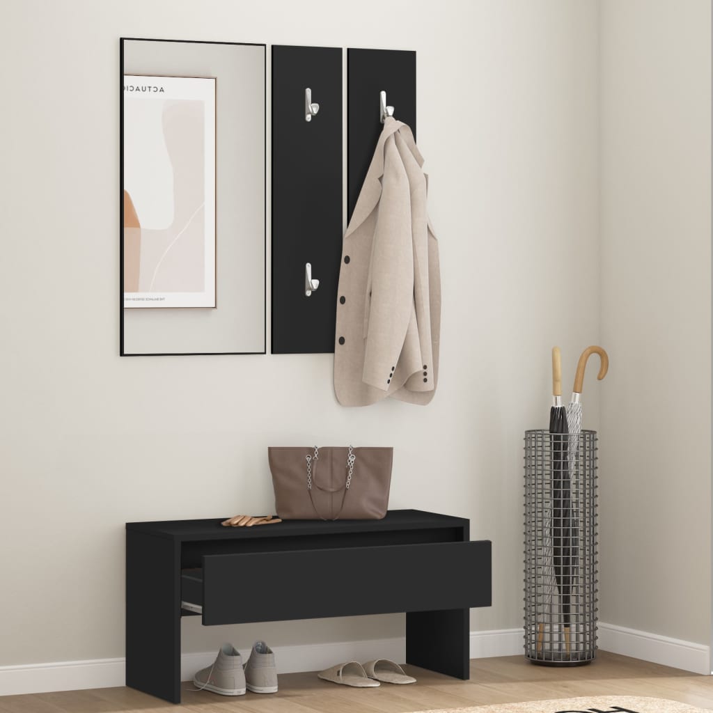 vidaXL Ensemble de meubles de couloir noir bois d'ingénierie