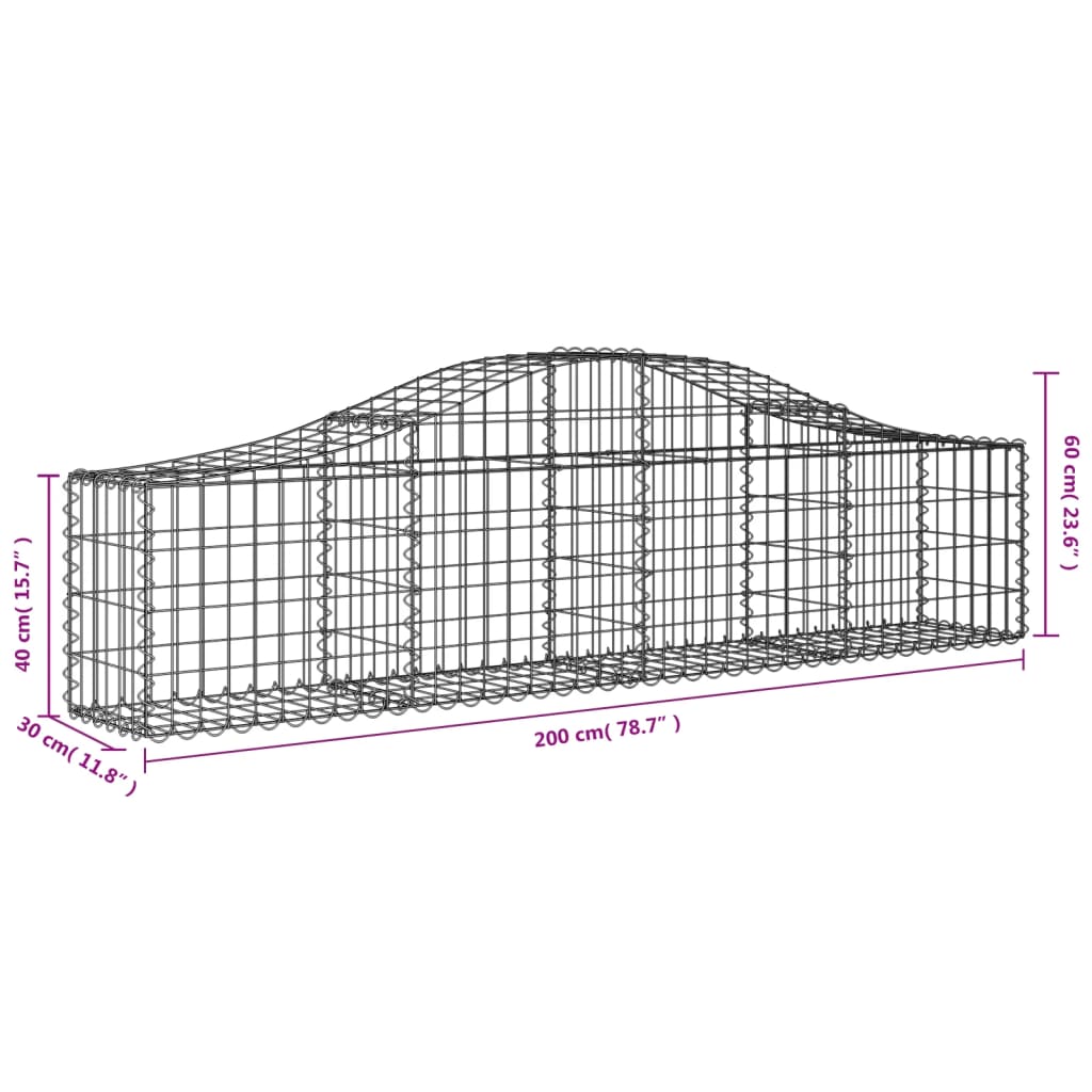 vidaXL Paniers à gabions arqués 12 pcs 200x30x40/60 cm Fer galvanisé