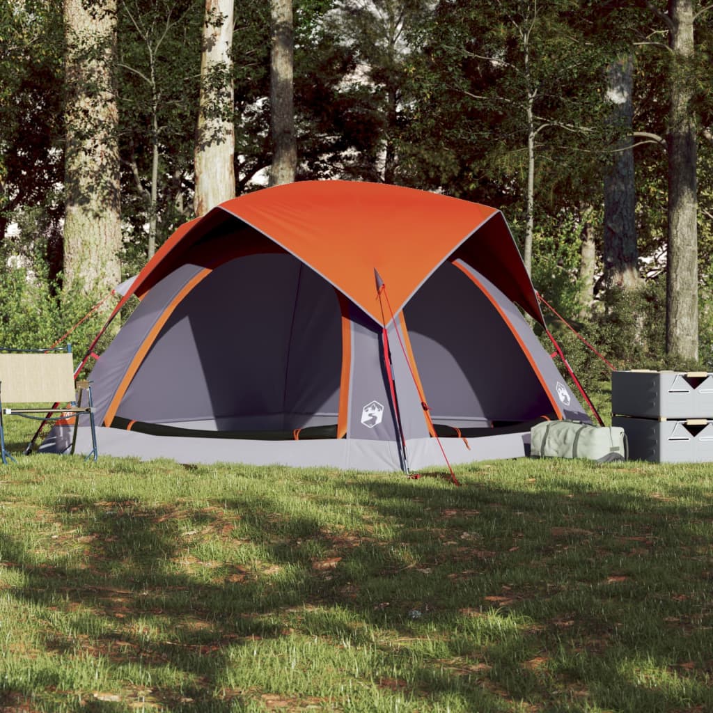 vidaXL Tente de camping de cabine 4 personnes gris orange imperméable