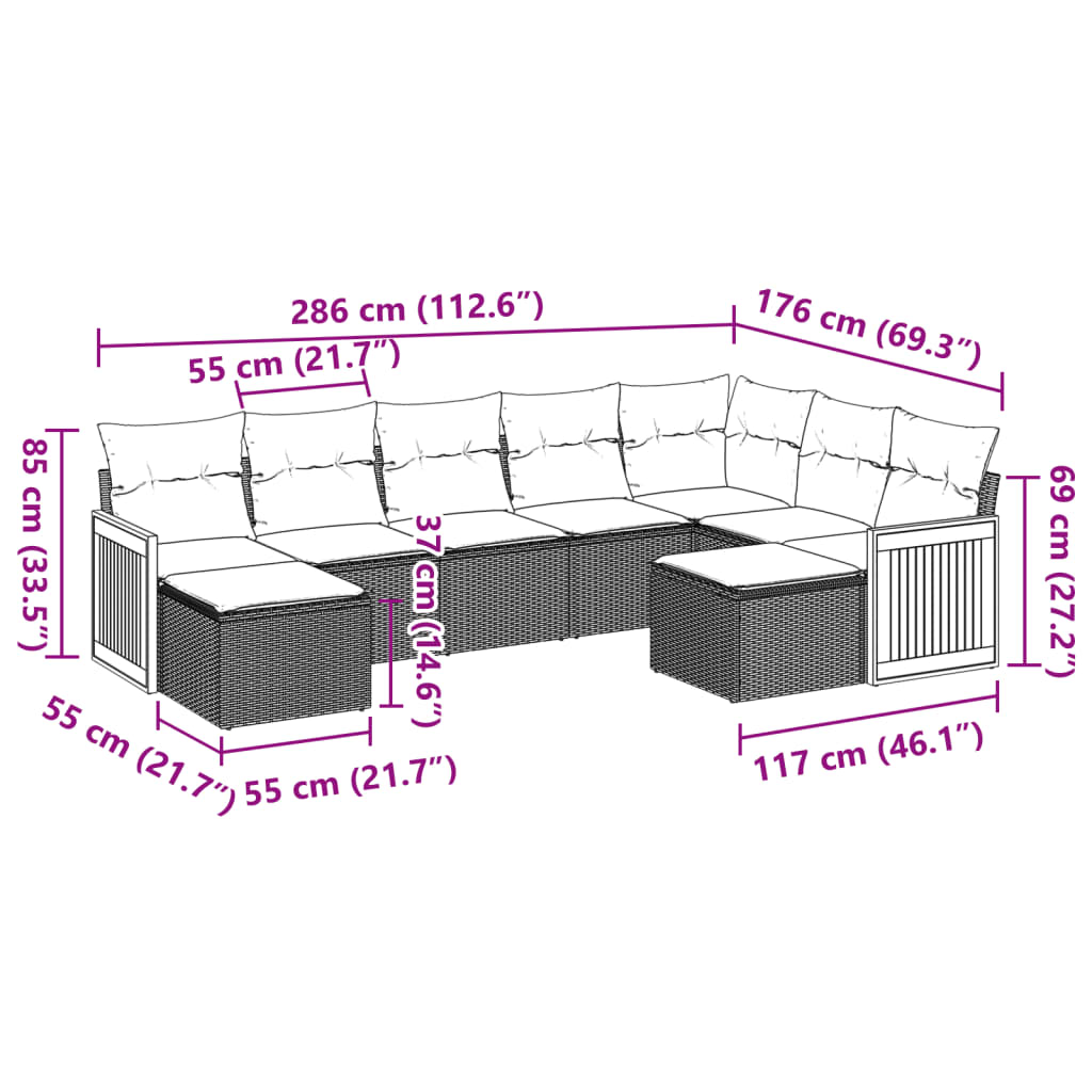 vidaXL Salon de jardin 9 pcs avec coussins noir résine tressée