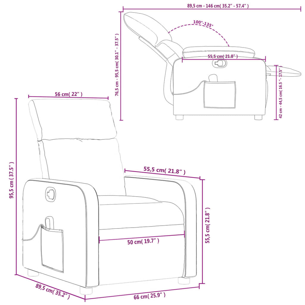 vidaXL Fauteuil de massage inclinable Crème Tissu