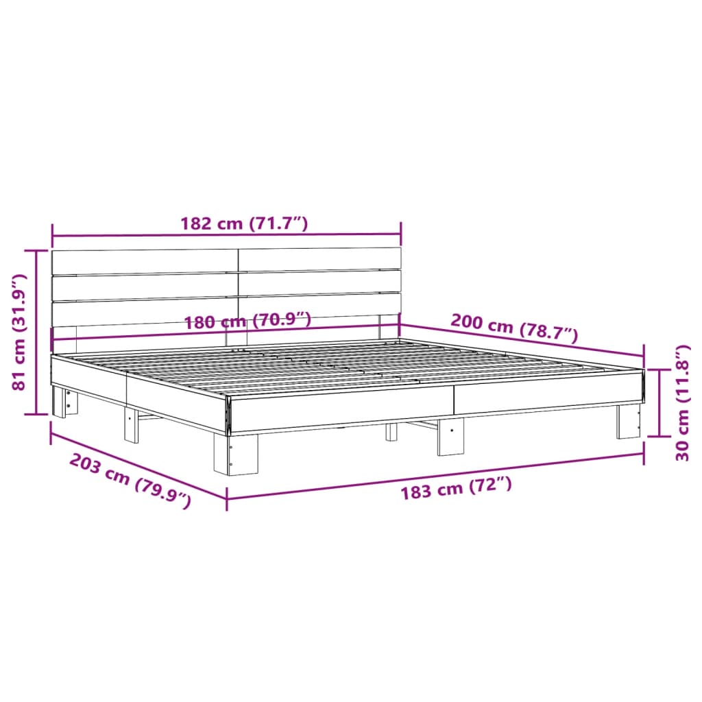 vidaXL Cadre de lit sans matelas chêne fumé 180x200 cm