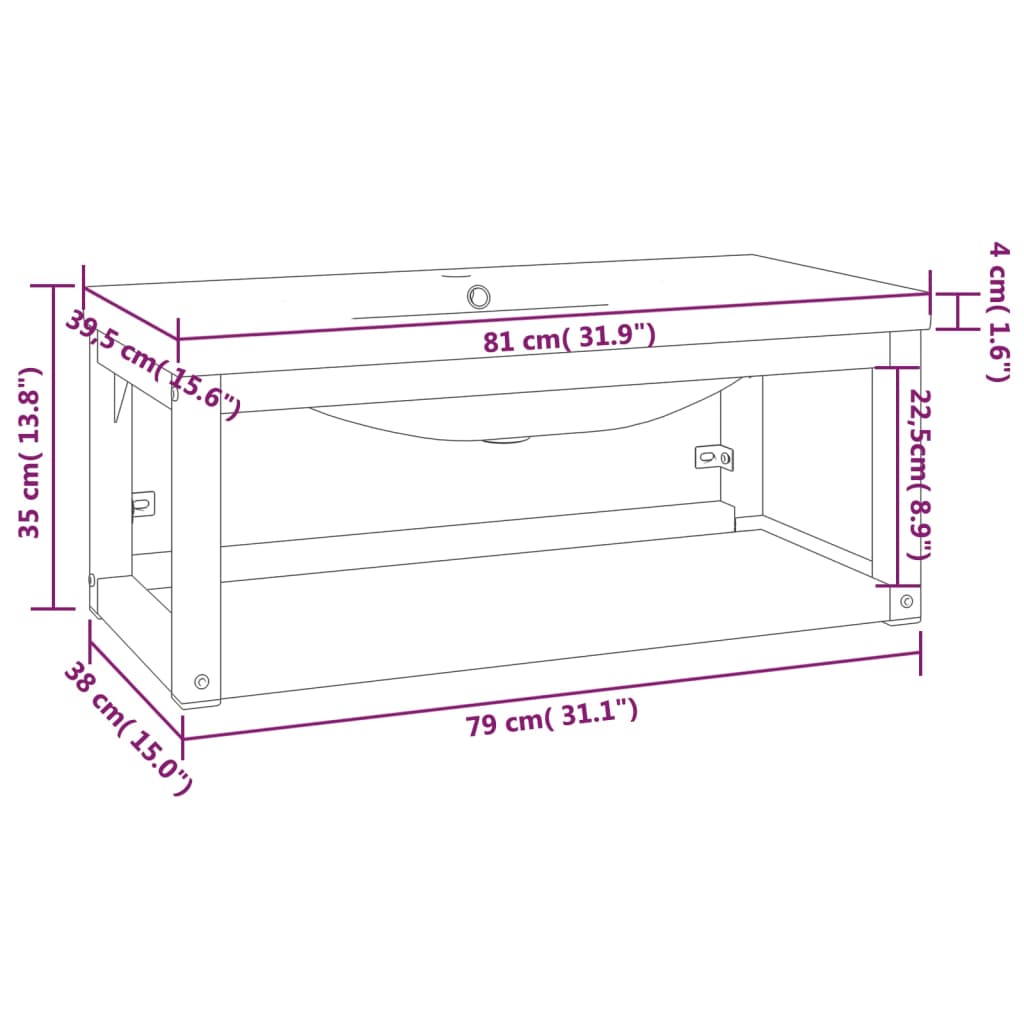 vidaXL Cadre de lavabo de salle de bain vasque à encastrer Noir Fer