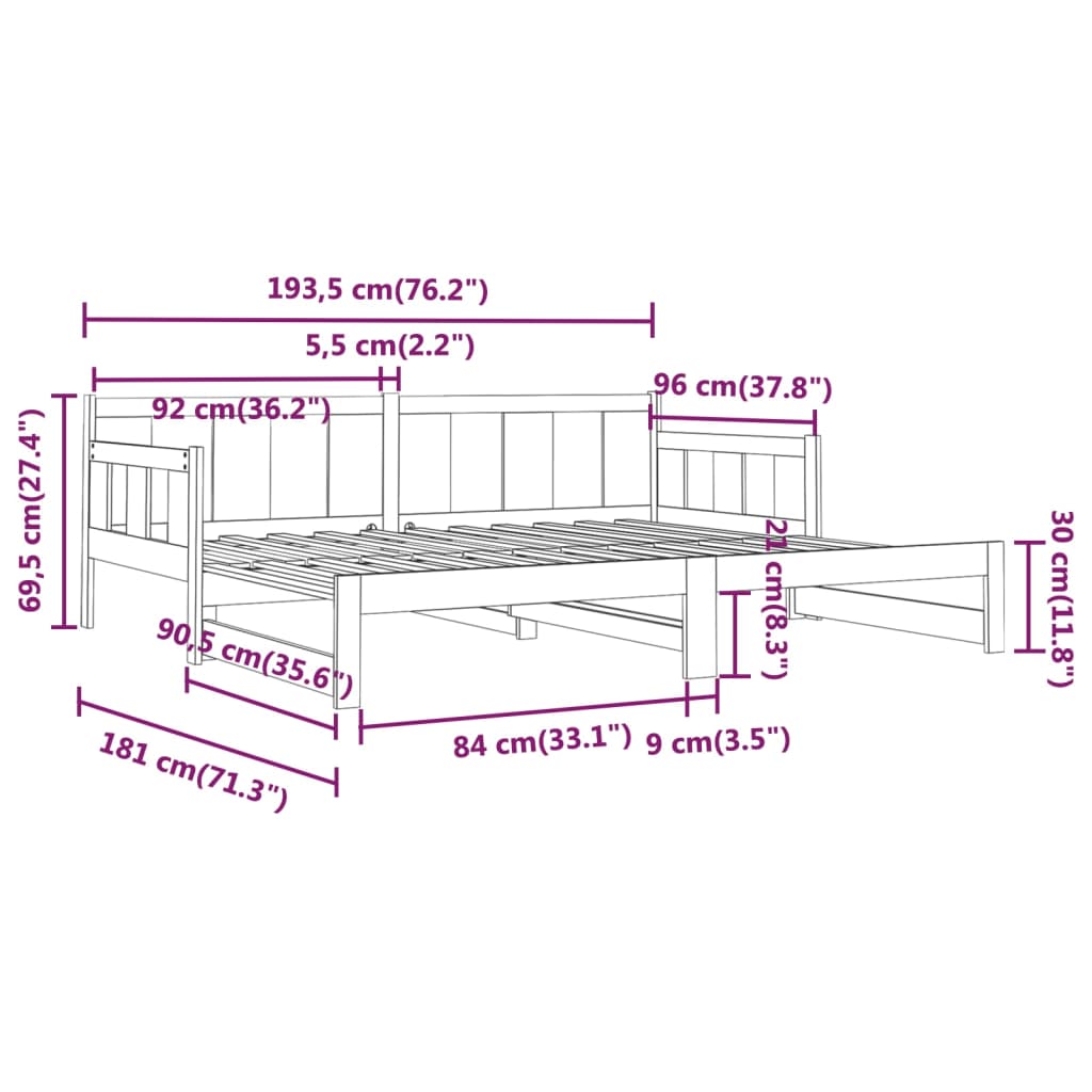 vidaXL Lit coulissant sans matelas blanc 2x(90x190) cm