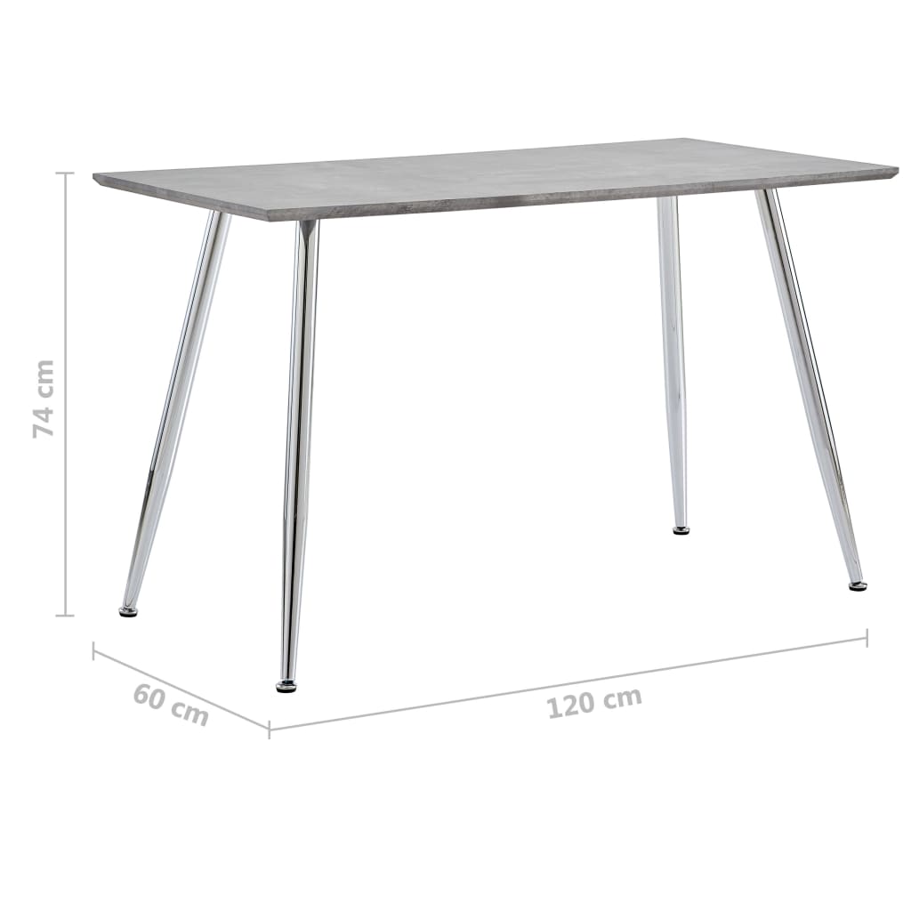 vidaXL Table de salle à manger Béton et argenté 120x60x74 cm MDF