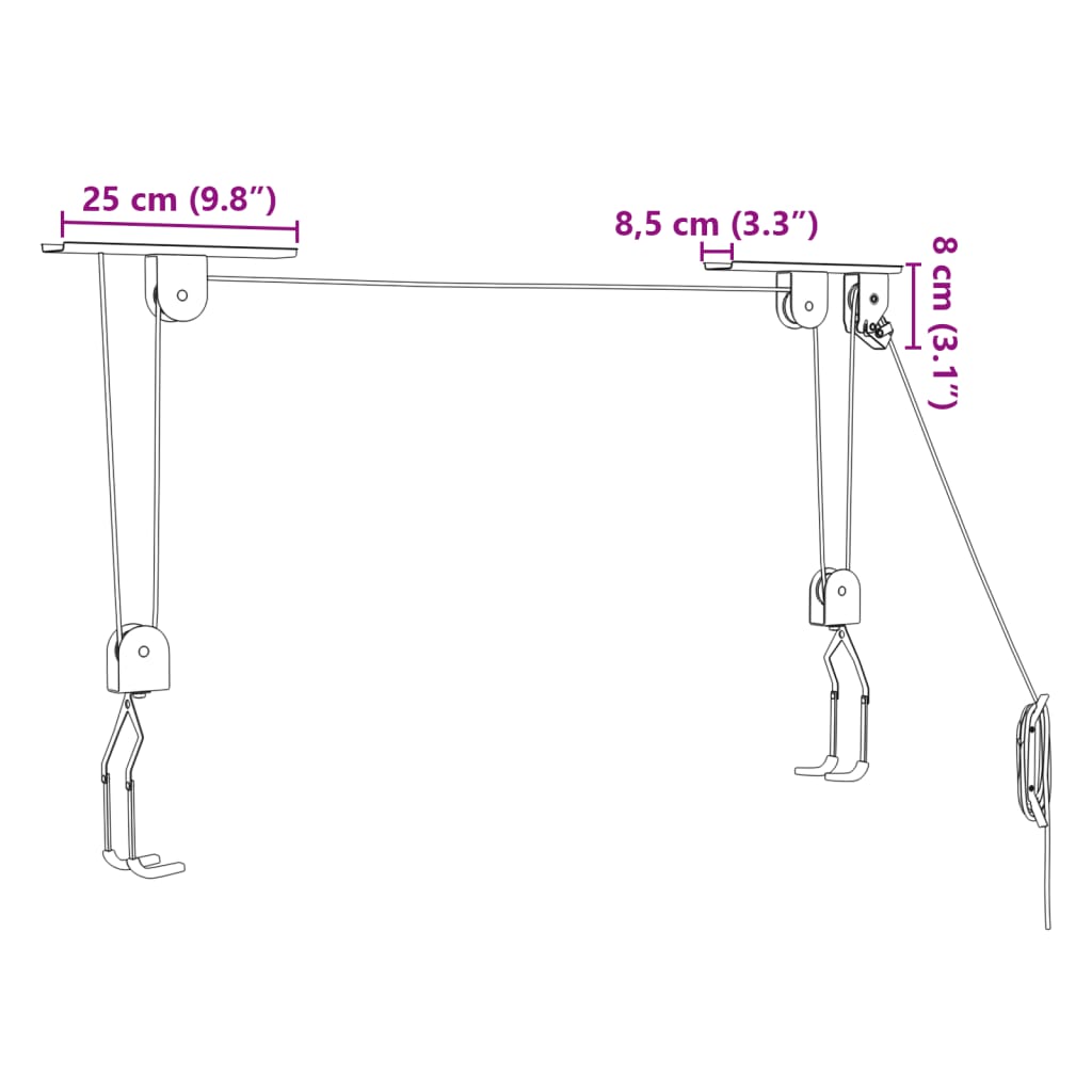 vidaXL Palans à vélo avec support de plafond 2 pcs 20 kg