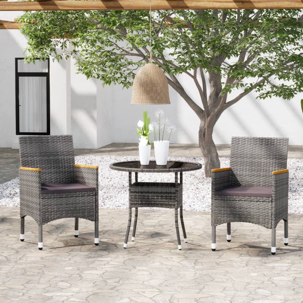 vidaXL Mobilier à dîner de jardin 3 pcs Résine tressée Gris