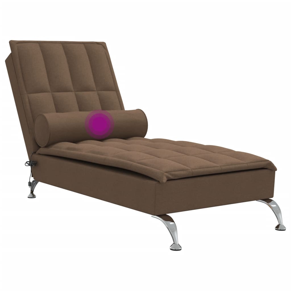 vidaXL Chaise longue de massage avec traversin marron tissu