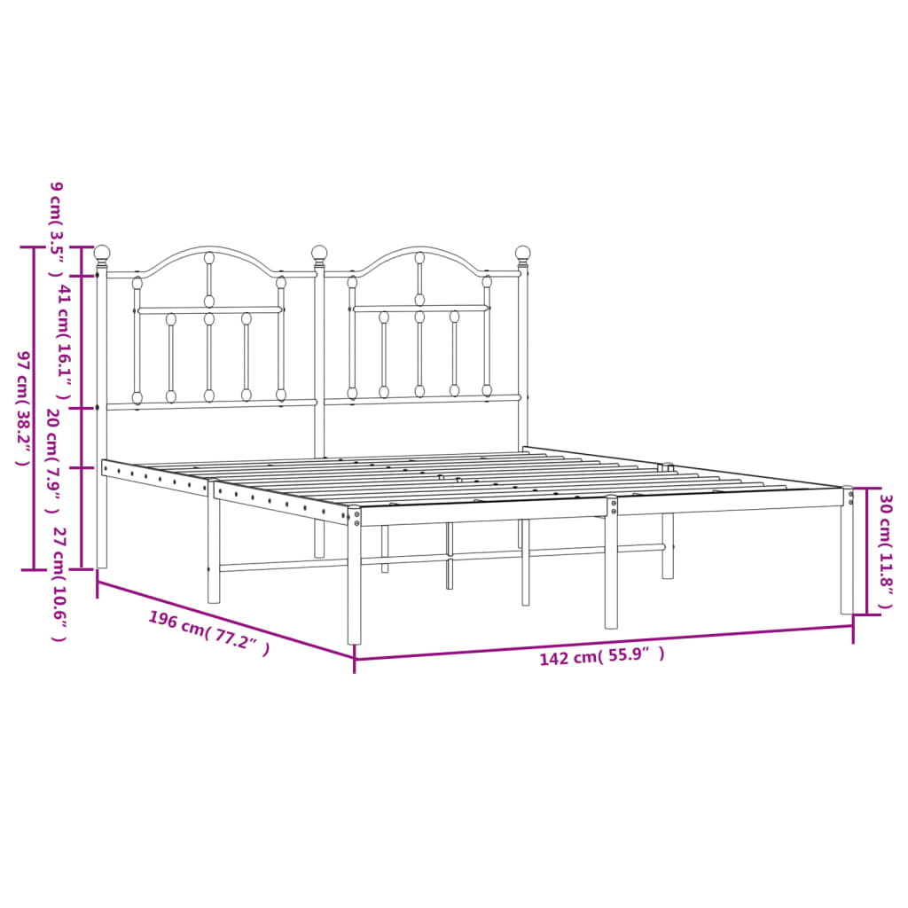 vidaXL Cadre de lit métal sans matelas et tête de lit blanc 135x190 cm