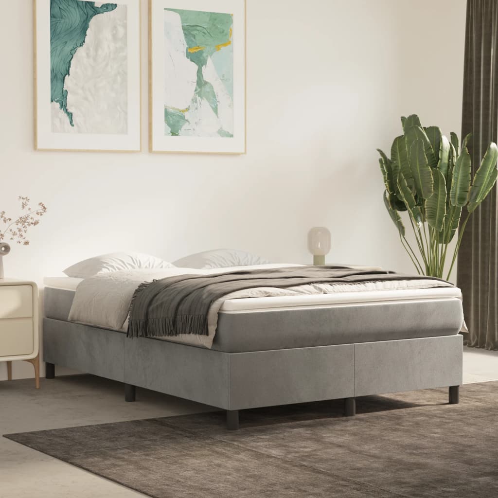 vidaXL Sommier à lattes de lit et matelas Gris clair 140x200cm Velours