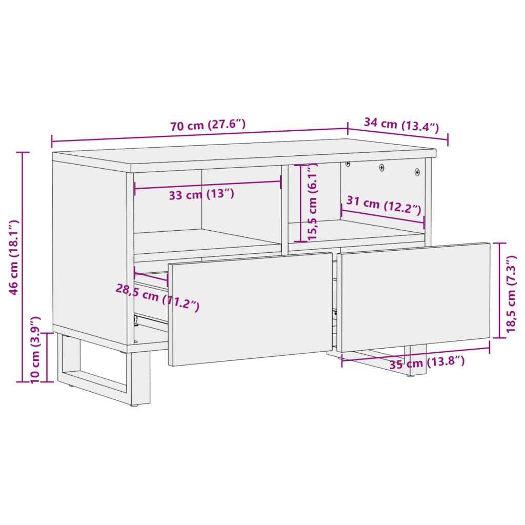 vidaXL Meuble TV 70x34x46 cm bois d'acacia massif