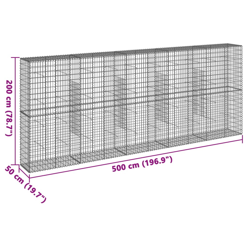 vidaXL Panier gabion avec couvercle 500x50x200 cm fer galvanisé