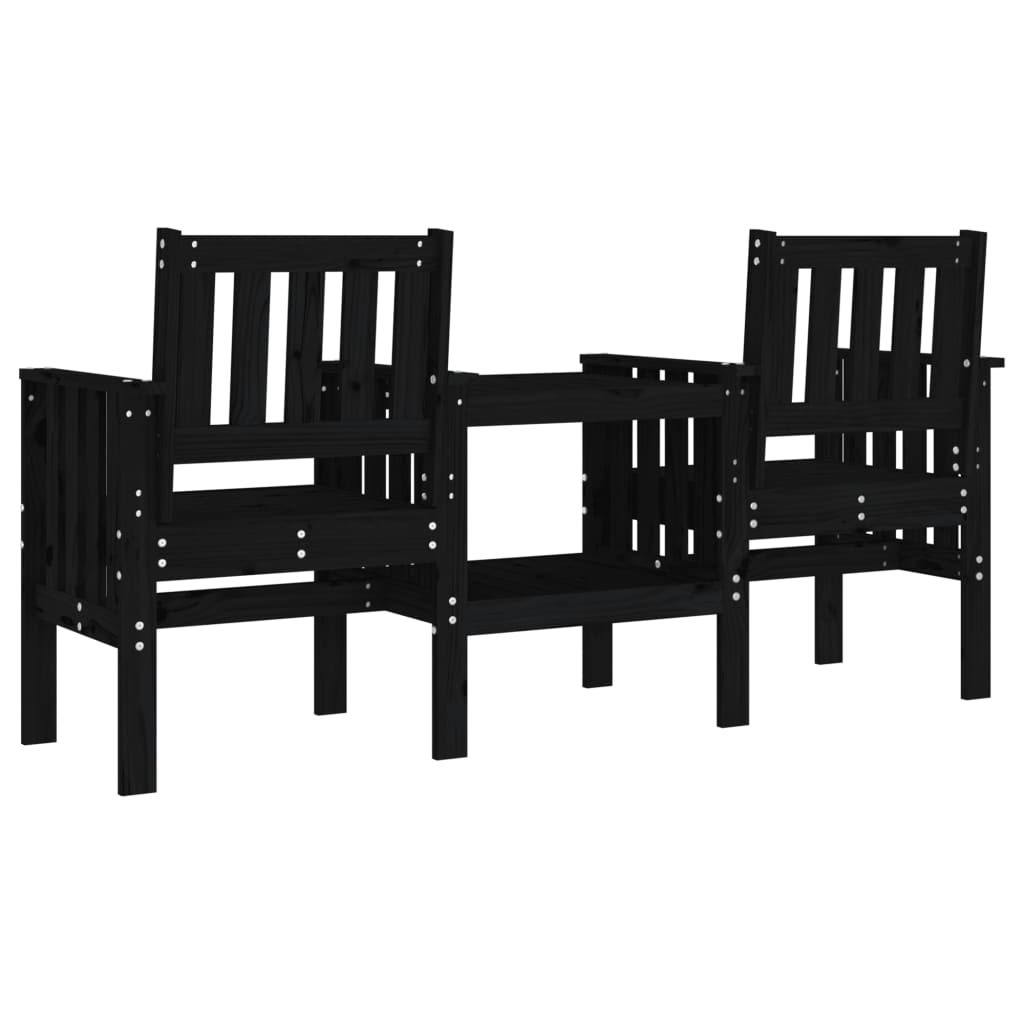vidaXL Banc de jardin avec table 2 places noir bois massif de pin