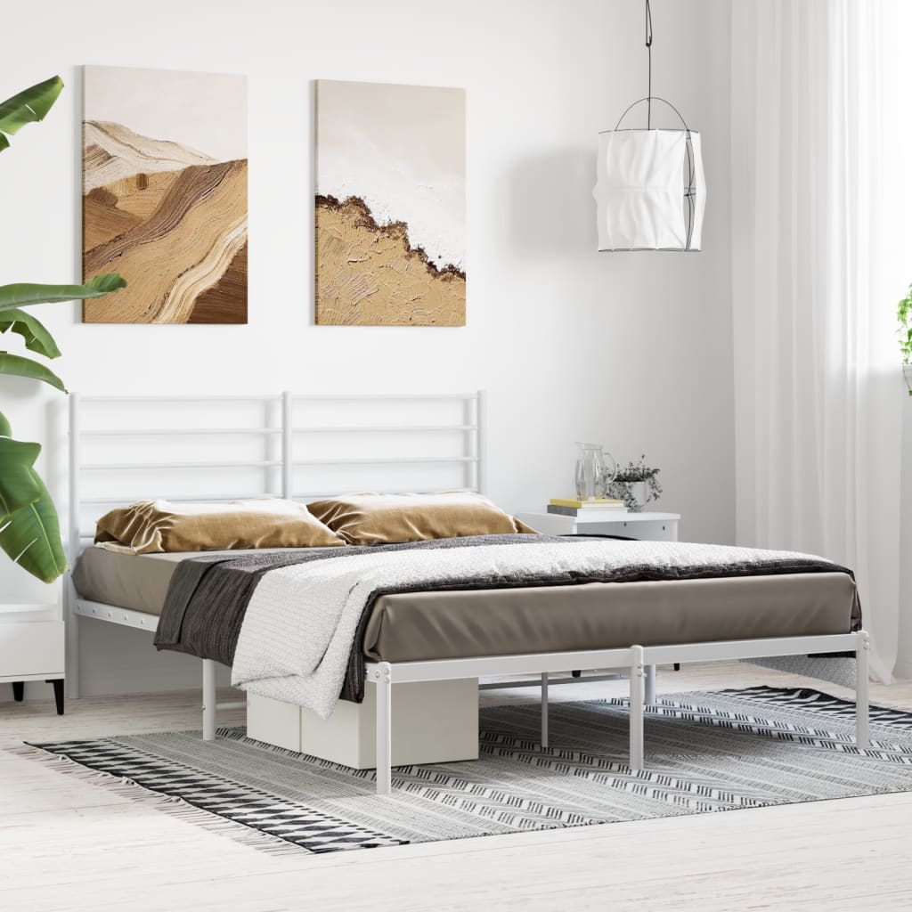 vidaXL Cadre de lit métal sans matelas et tête de lit blanc 135x190 cm