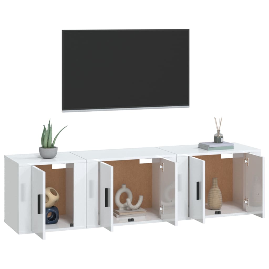 vidaXL Ensemble de meubles TV 3 pcs Blanc brillant Bois d'ingénierie