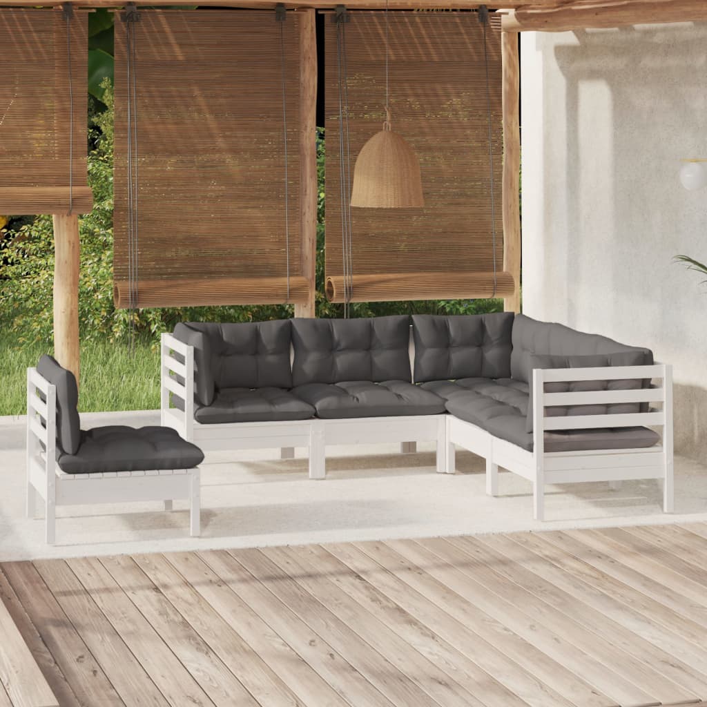 vidaXL Salon de jardin 5 pcs avec coussins blanc bois de pin