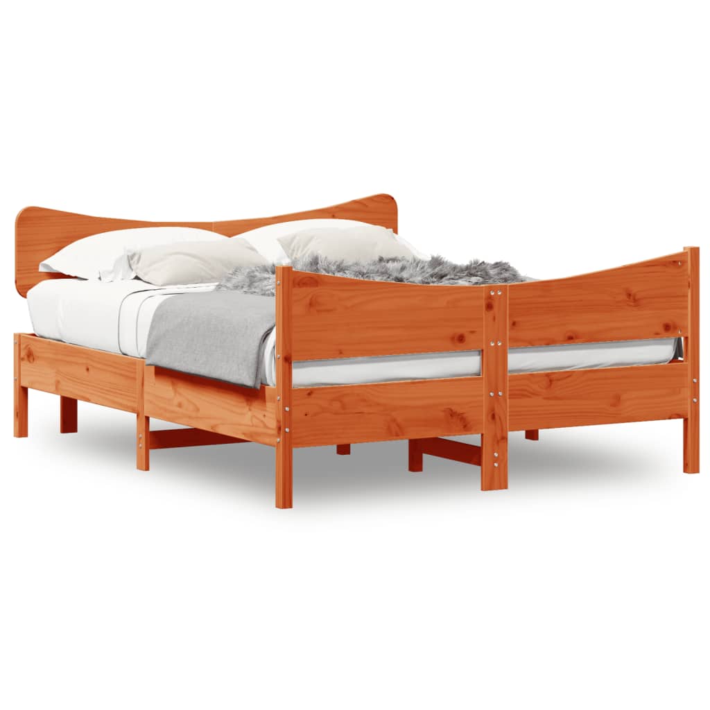 vidaXL Cadre de lit et tête de lit cire marron 140x200 cm bois de pin
