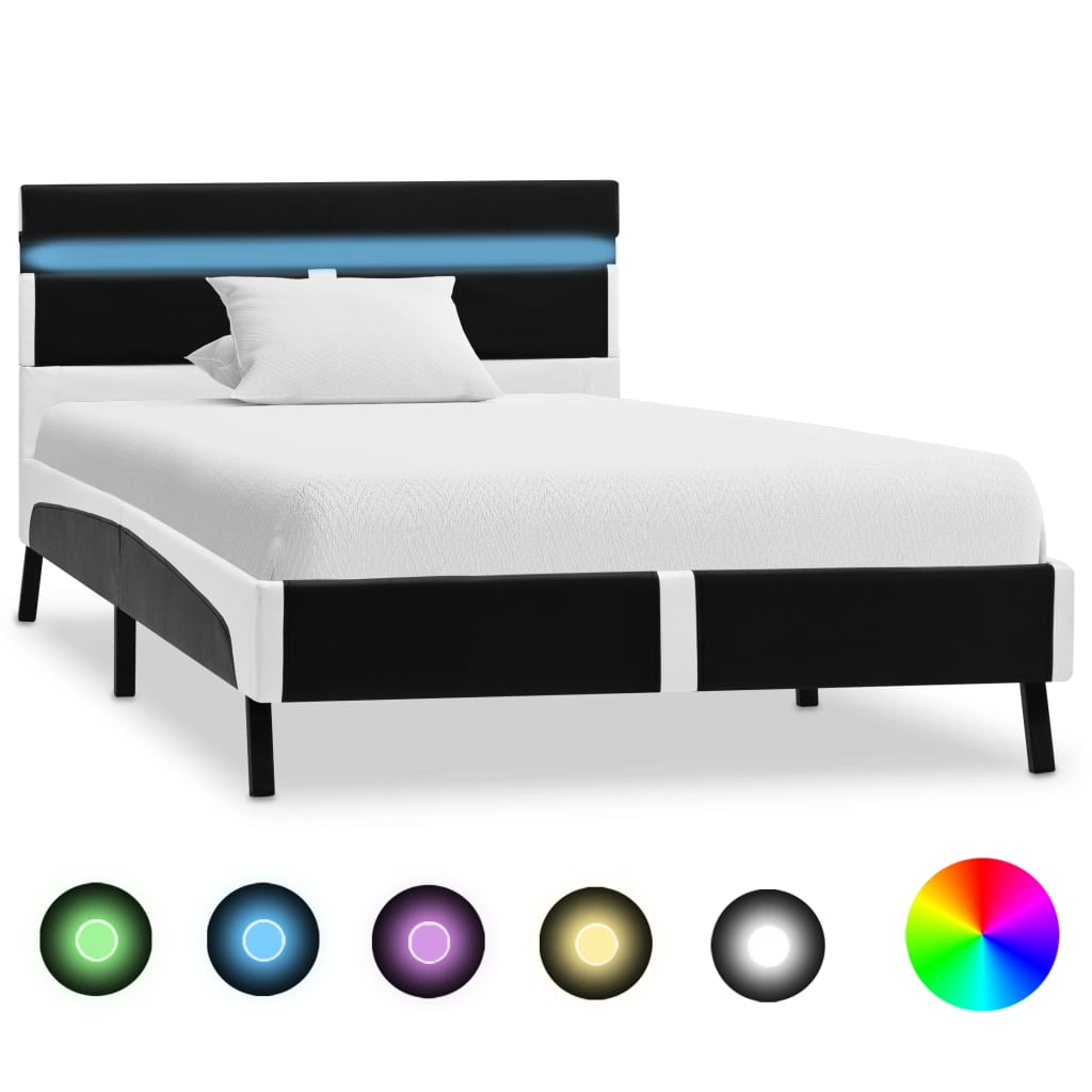 vidaXL Cadre de lit avec LED Noir Similicuir 90x200 cm