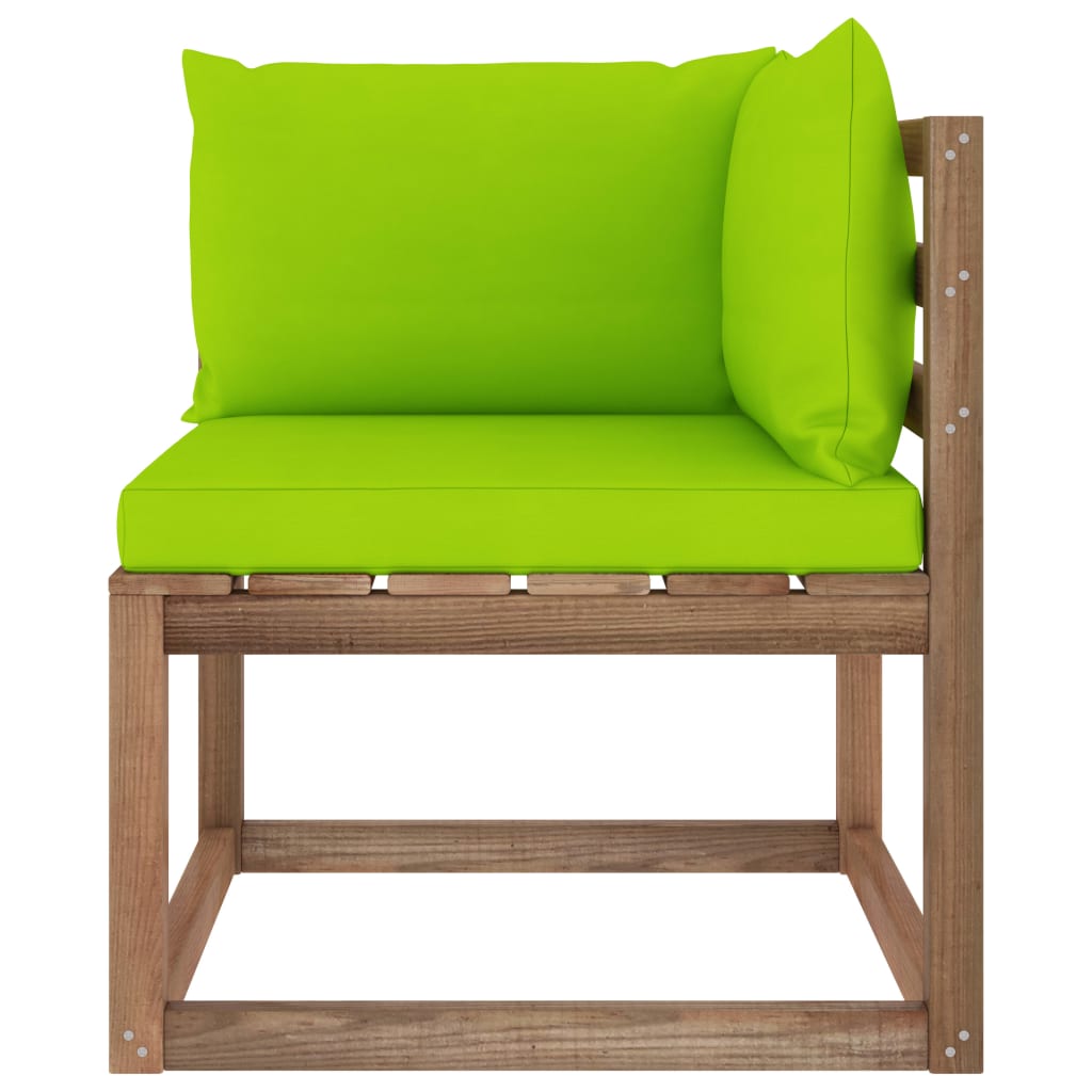 vidaXL Canapé d'angle palette de jardin avec coussins vert vif