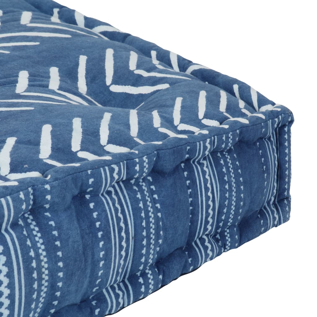 vidaXL Pouf carré en coton avec motif fait à la main 50x50x12 cm Bleu
