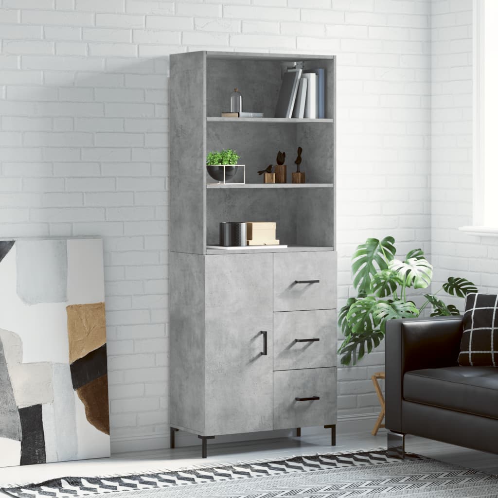 vidaXL Buffet haut Gris béton 69,5x34x180 cm Bois d'ingénierie