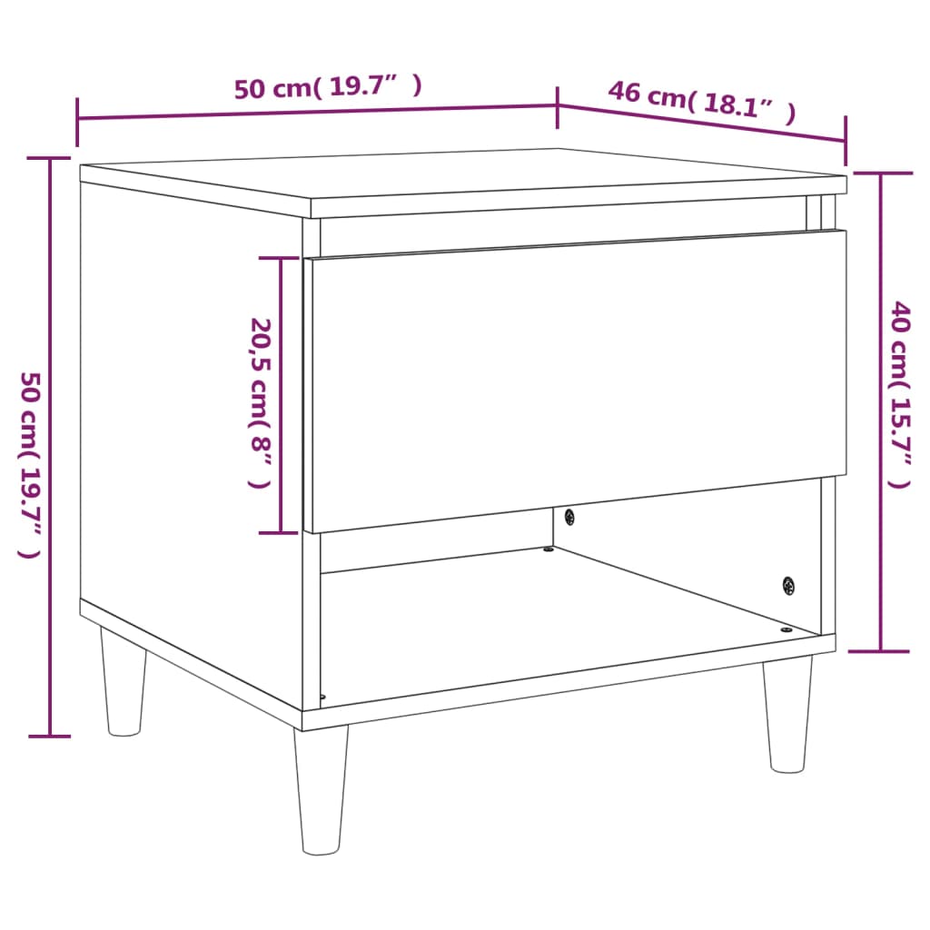 vidaXL Table de chevet Blanc 50x46x50 cm Bois d’ingénierie