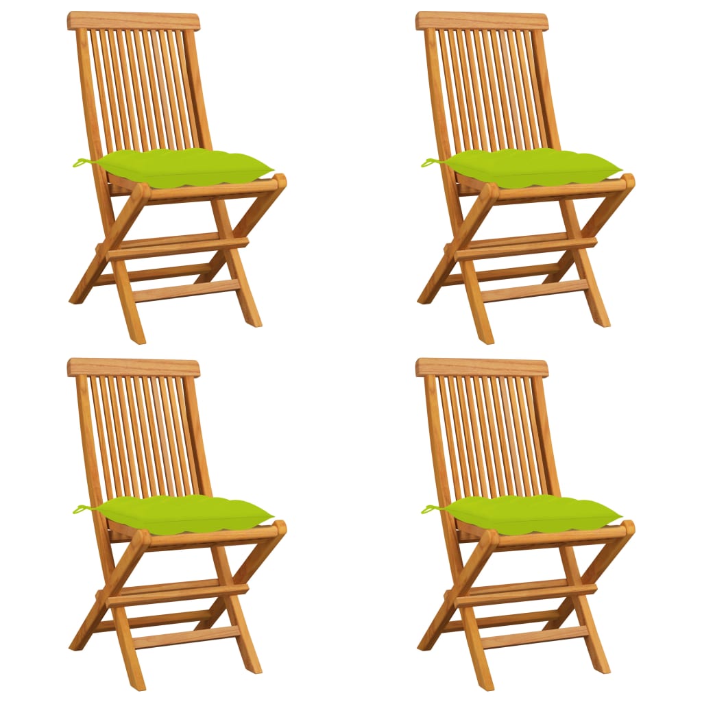vidaXL Chaises de jardin avec coussins vert vif 4 pcs Bois de teck