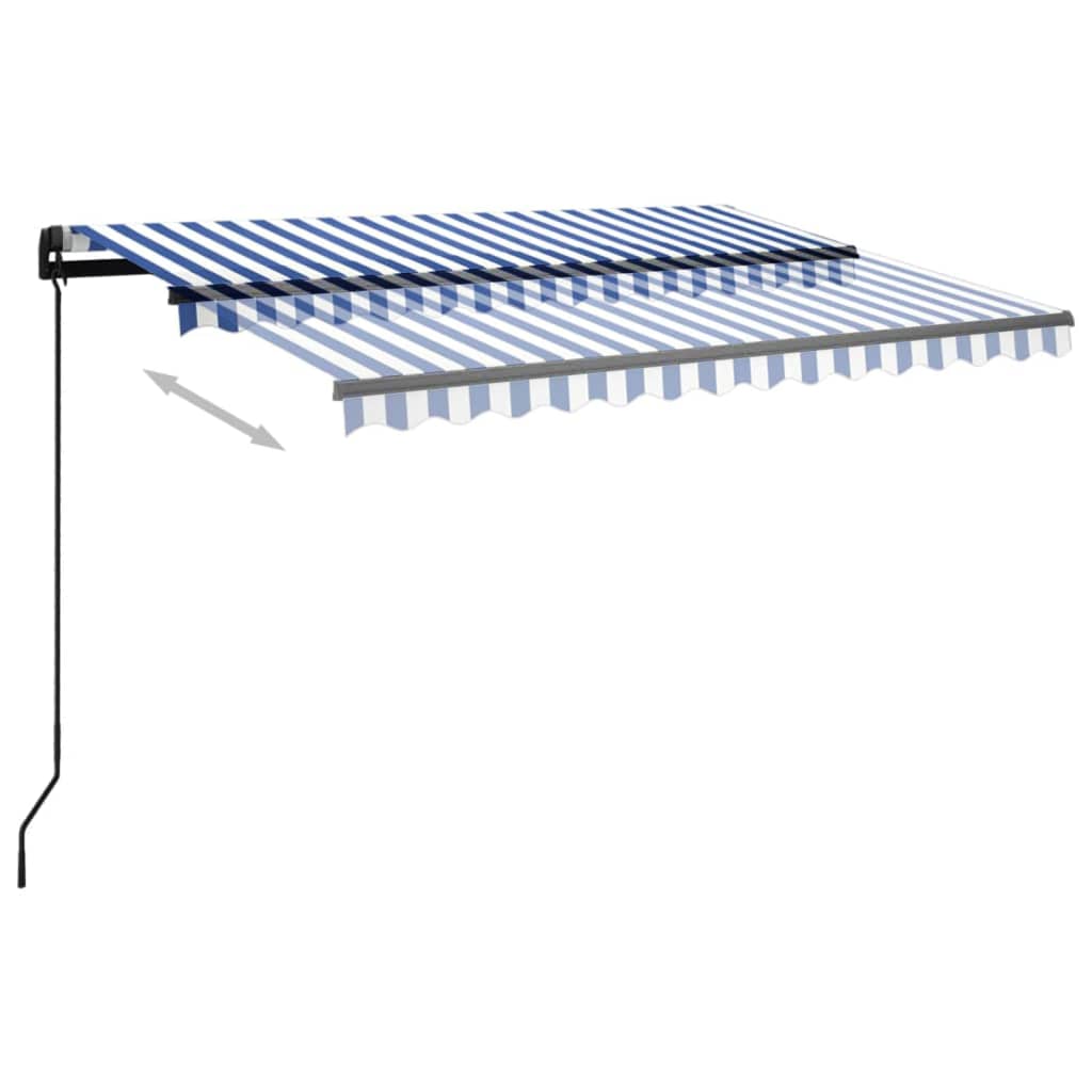vidaXL Auvent manuel rétractable avec LED 3,5x2,5 m Bleu et blanc