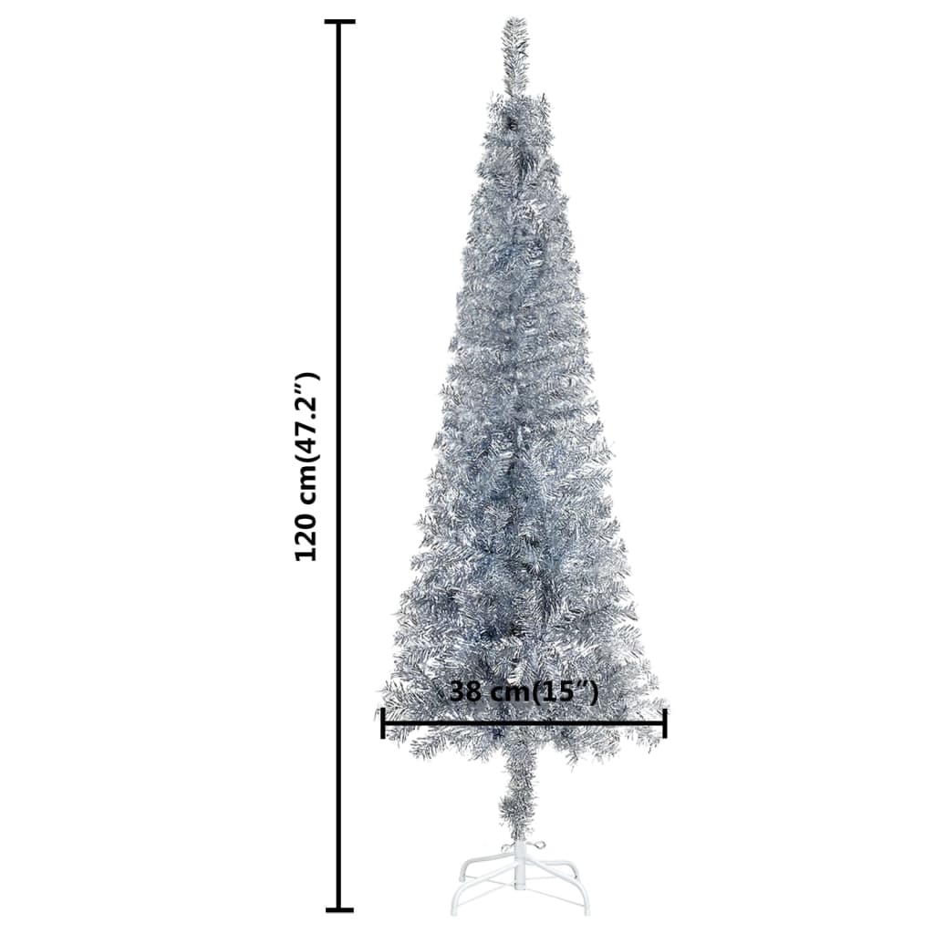 vidaXL Arbre de Noël mince pré-éclairé argenté 120 cm