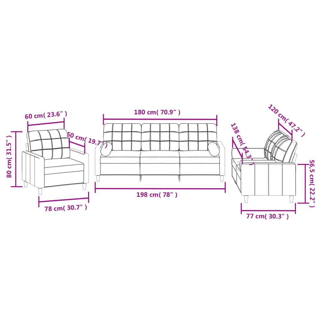 vidaXL Ensemble de canapés 3 pcs avec coussins taupe tissu