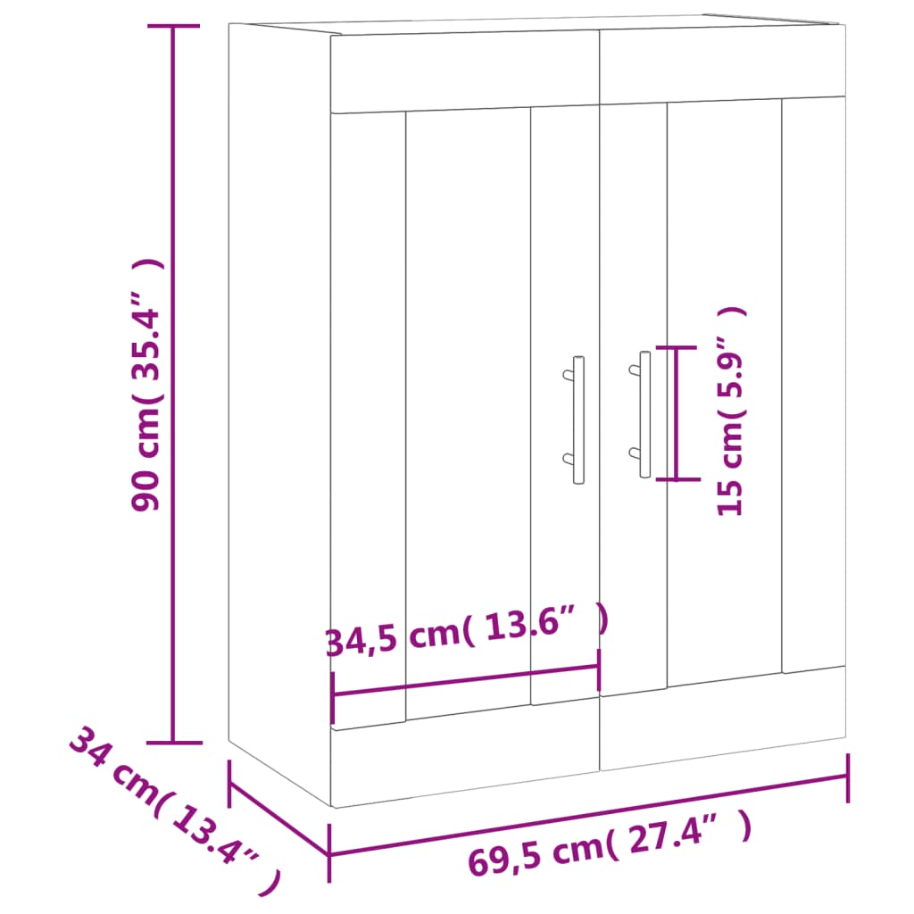 vidaXL Armoire murale noir 69,5x34x90 cm