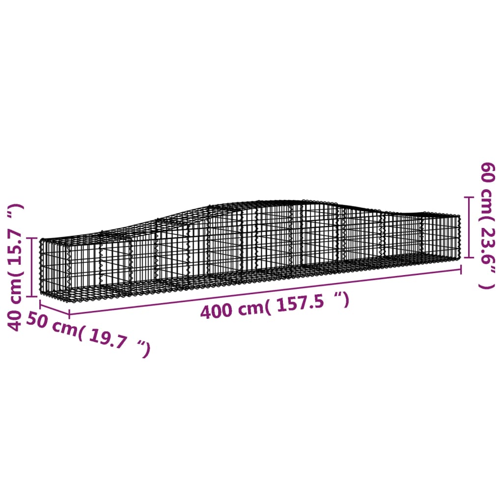 vidaXL Paniers à gabions arqués 2 pcs 400x50x40/60 cm Fer galvanisé